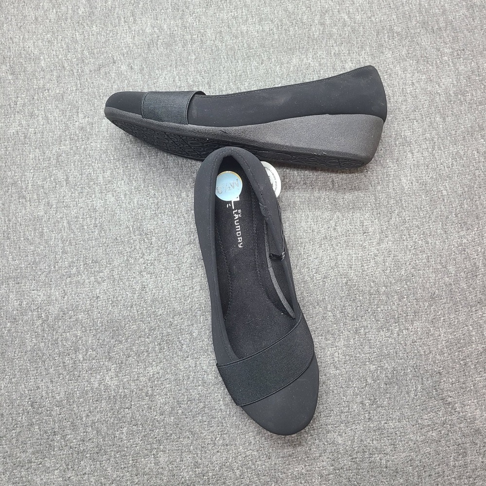 CL by Laundry Bail Wedge Pump Womens 8.5W Black Like New Elastic Strap - Picture 2 of 8
